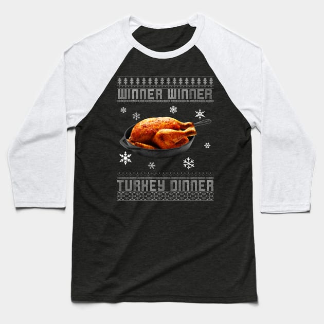 Winner Turkey Dinner PUBG Christmas Knit Pattern Baseball T-Shirt by Bevatron